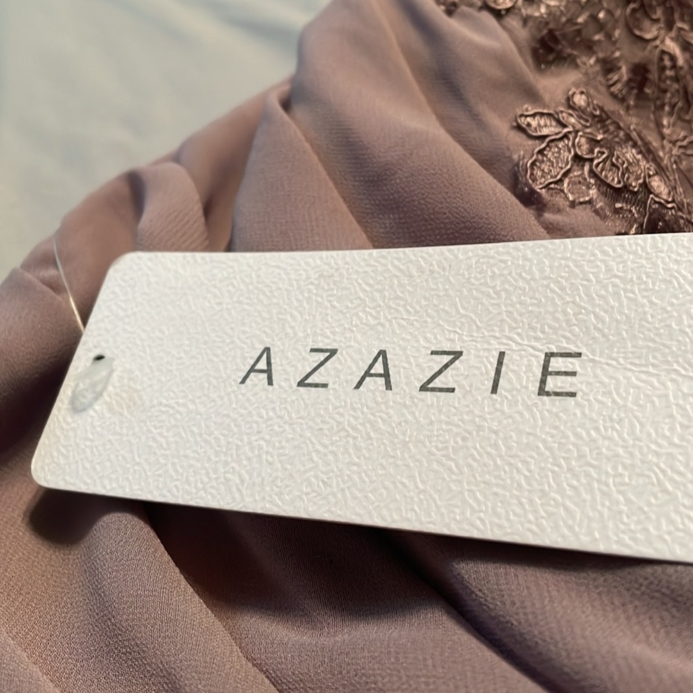 Azazie dress color is dusk(pic#1) lace bust gathered waist high/low hem lined - Picture 12 of 16